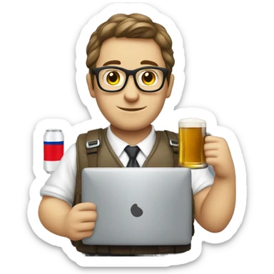 nerd Programmer with beer, computer and czech republic flag sticker