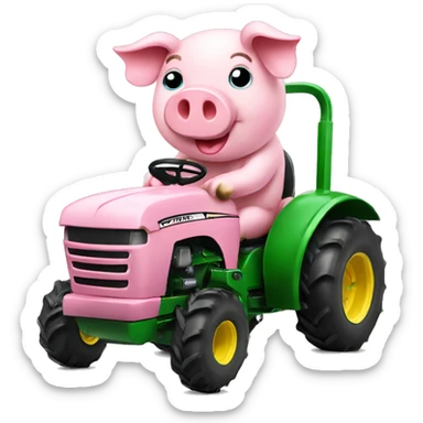 Pink pig driving green tractor sticker