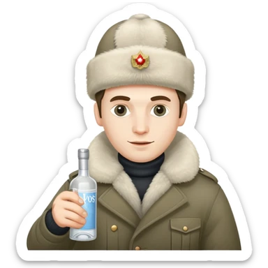 Nikolai Belinski from Call of Duty Zombies with ushanka hat and vodka bottle sticker