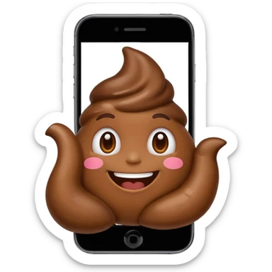 mobile phone with poop emoji on the screen sticker