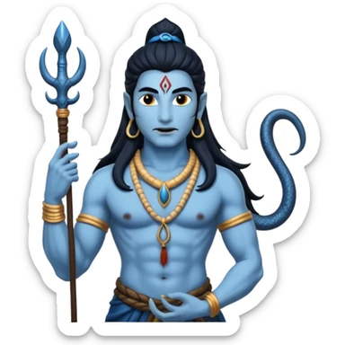 Mahadev real god  shiv not like cartoon  blue body and trishul and and had damru and nack around sanke  sticker