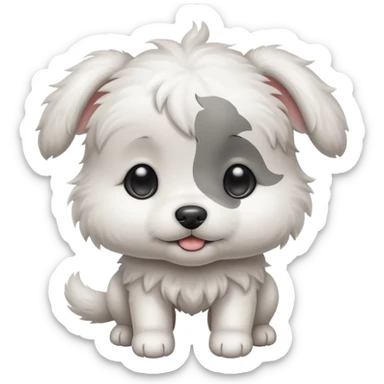 a white cute baby dog with a gray stain on one eye sticker