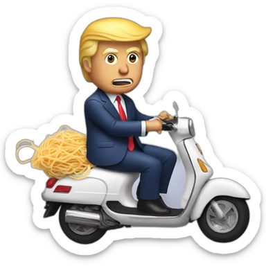 Donald Trump on a scooter eating spaghetti sticker