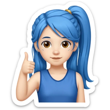 long blue hair girl in pig tails with brown eyes giving thumbs up sticker