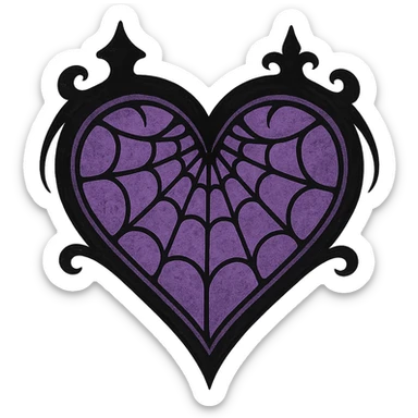 gothic style heart with a spiderweb, black and purple colors, gothic aesthetic, transparent background sticker