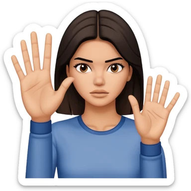 kendall jenner looking anoyed and showing her palm signalising stop sticker