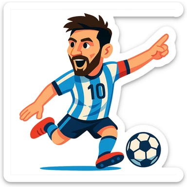 Lionel Messi, football legend, dynamic pose, vibrant cartoon style sticker