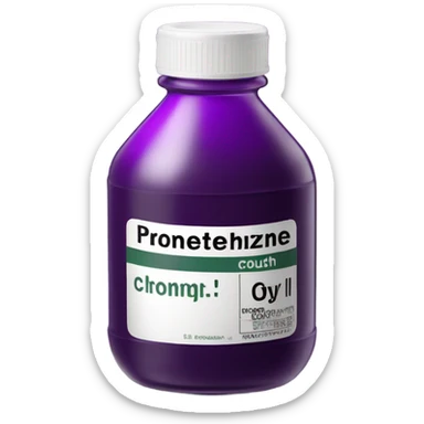 Purple cough syrup with the name "promethazine" sticker