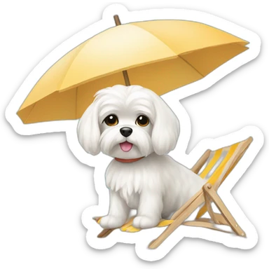 Maltese dog on a beach sunbathing under umbrella sticker
