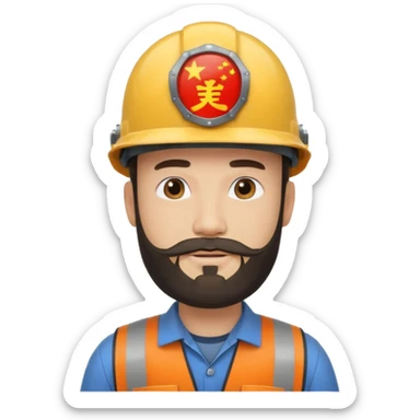 Ingeniero con barba y con casco y letra china minipeka   sticker