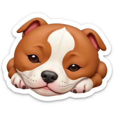 Meme-Worthy Cute Sleeping Red/Fawn Staffordshire Bull Terrier Portrait Emoji, Head resting peacefully with a contented smile, showcasing a delightfully compact build and a luxuriously soft red/fawn Fur with subtle white highlights, eyes shut in a serene nap, Simplified yet hilariously adorable features, highly detailed, glowing with a soft, drowsy light, high shine, relaxed and utterly lovable, stylized with an air of playful laziness, bright and heartwarming, soft glowing outline, capturing the essence of a comically sleepy guardian, so meme-worthy it feels like it could instantly become the next viral sensation of adorable slumber! sticker