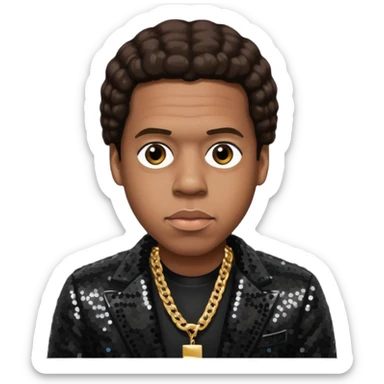 Jay-Z with dark brown hair, black sequin outfit sticker