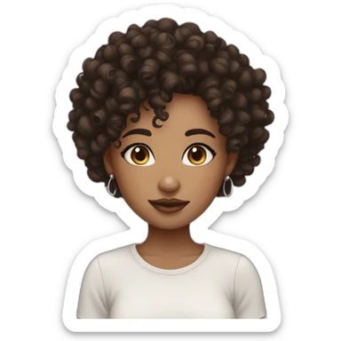 girl curly dark hair, septum earring sticker