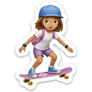 Une petite fille qui a un style de garçon manqué  sur un skateboard  sticker