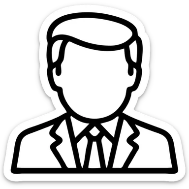Donald Trump outlined icon style, recognizable hair, suit, red tie sticker