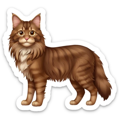 cinematic-brown-maine-coon-cat-full-body-on all fours-emoji,-head-tilted-playfully-and-inquisitively,-sleek--brown-fur,-simplified-yet-adorable-features,-highly-detailed,-glowing-with-a-warm,-friendly-glow -simplified-yet-realistic sticker