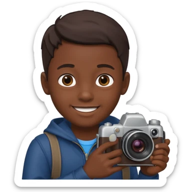 young boy cameraman hold a camera, dark kin sticker