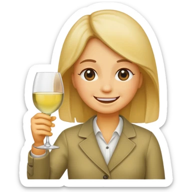 Smiling face emoji (not a person), blushing, holding white wine  sticker