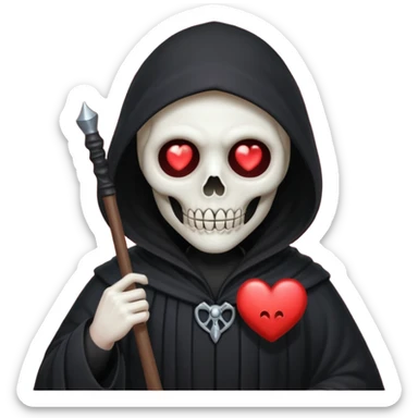 cute grim reaper with heart eyes sticker