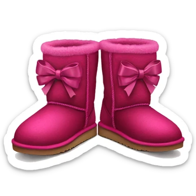 Realistic pair of raspberry color Ugg fur boots with ribbon bows. sticker