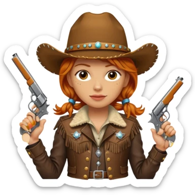Ginger cowgirl with 2 pistols sticker