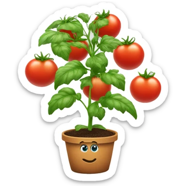 cute tomato plant with eyes and a smile sticker