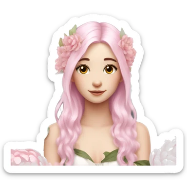 Beautiful, peony, fairy, white long, light pink hair, big wings, fair skin sticker