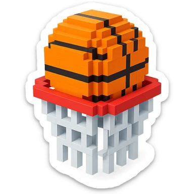 Voxel-style basketball in a net, no background, variation 2. sticker