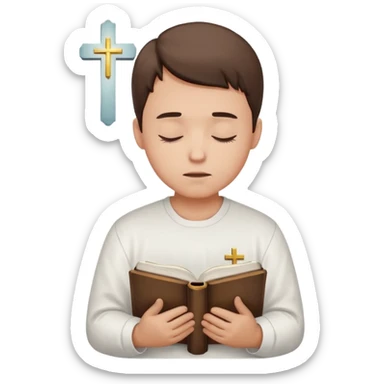 Guy who reads Bible with cross on it and with his eyes closed in prayer and without anything in the background  sticker