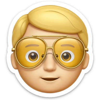 A 3D cartoon golden-yellow aviator Glasses, metallic frame with clear lenses, gentle highlights, Memoji-style. only glasses sticker