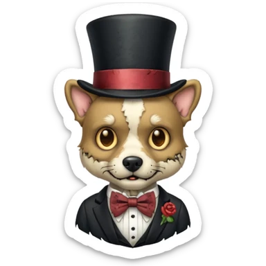 zombie dog with bow tie and top hat sticker