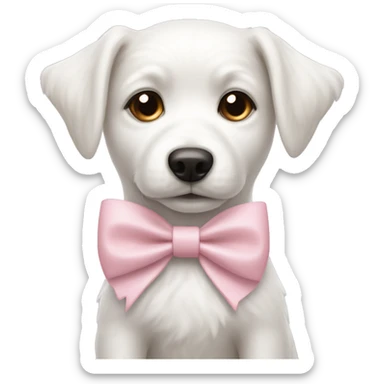 A ￼white dog with a light pink bow  sticker