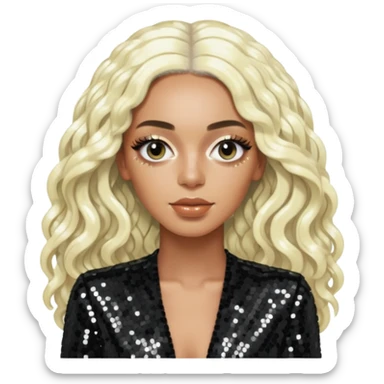 Solange with long platinum blonde hair, black sequin outfit  sticker
