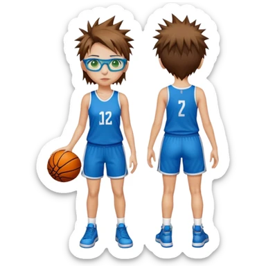 Full Body Girl with basketball short spikey brown hair with blond highlights wearing blue glasses with green eyes sticker