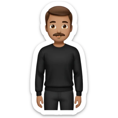 man with mustache, brown hair, 33years old, shirt, high temple Black pullover with a white shirt underneath and black fabric trousers 👕🖤👖 sticker