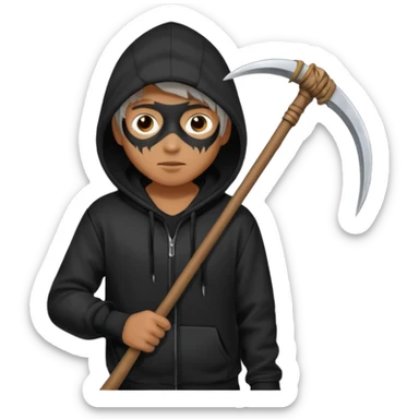 crane en capuche noir avec une faux sticker