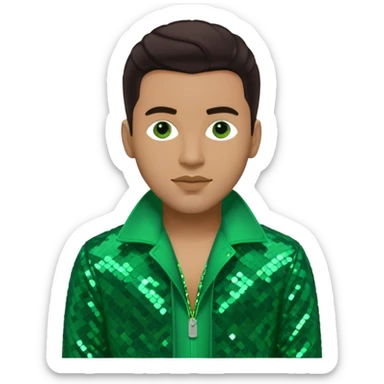 Sam Watters, Male R&B Singer (b. 1970) from Color Me Badd with long dark brown hair, green sequin outfit, light skin  sticker