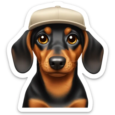 Daschund with a cap sticker
