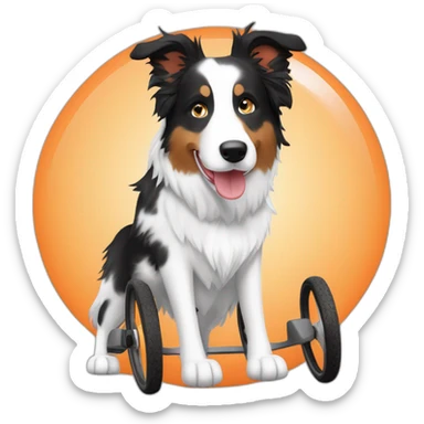 white and wheat speckled face red merle border collie in orange wheel chair sticker