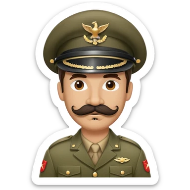 Soldier with thick handlebar mustache wearing a military helmet sticker