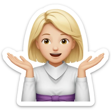 Happy blonde girl with eyes closed and mouth wide open and hands cupped around her neck - her eyes are squinty with excitment mo sticker
