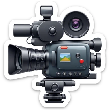 Create an emoji for video shooting. Show a video camera with a recording icon. Use modern, professional colors. Do not include any emojis or smiley faces. Make the background transparent. sticker