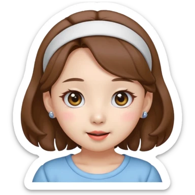 “Cartoon emoji of Nayeon from TWICE, short round face, puffy cheeks, big round eyes with gentle droop, button nose, playful smile, cute hairband” sticker