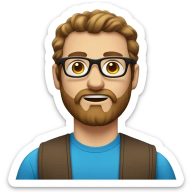 Heavy caucasian young dad, with a blue shirt, with a big brown beard and black rectangle glasses and brown hair  sticker