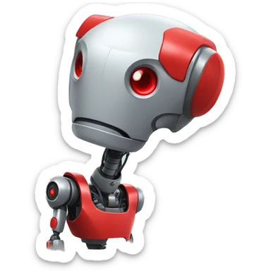 robot, red, 2 eyes, red antenna in the head from the right ear, one hand, small, simple sticker