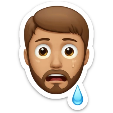 A man with light brown hair and a short brown beard making a wah cry face sticker