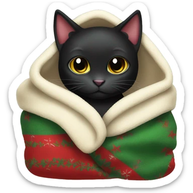 Christmas Black cat cozy in blanket sticker