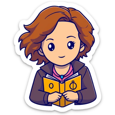 Cute Hermione Granger with books and time-turner necklace sticker