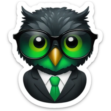 black and green owl in a suit with sunglasses sticker