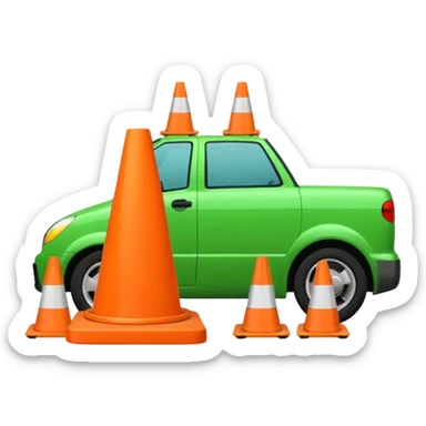 green tank driving over traffic cones with cones clearly underneath the treads, emoji style sticker